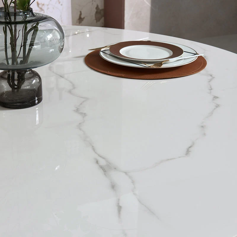 Mobili moderni pietra Tavolo da pranzo di forma rotonda da 1/2/5/7/9 pezzi con sedia imbottita Clearhalo