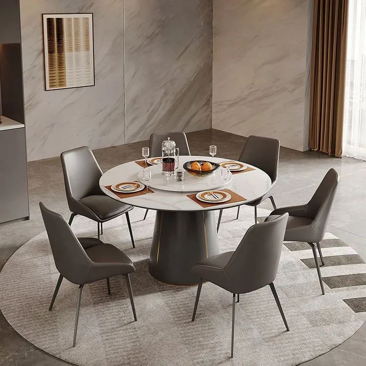 Mobili moderni pietra Tavolo da pranzo di forma rotonda da 1/2/5/7/9 pezzi con sedia imbottita Clearhalo
