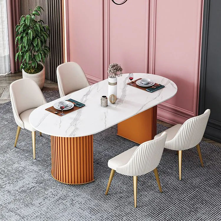 Mobili per sala da pranzo ovale pietra con doppio piedistallo stile glam Clearhalo