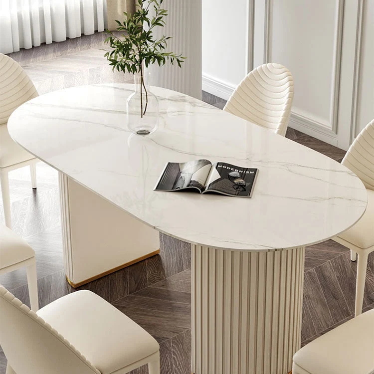 Mobili per sala da pranzo ovale pietra con doppio piedistallo stile glam Clearhalo