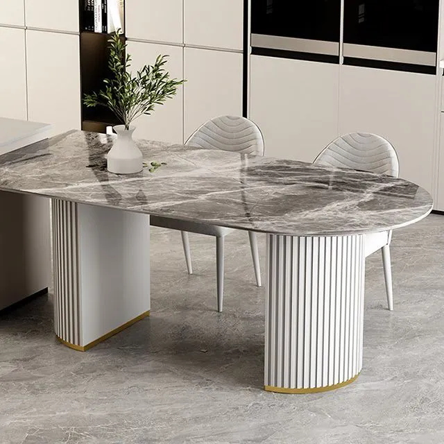 Mobili per sala da pranzo pietra con tavolo da pranzo contemporaneo doppio piedistallo Clearhalo