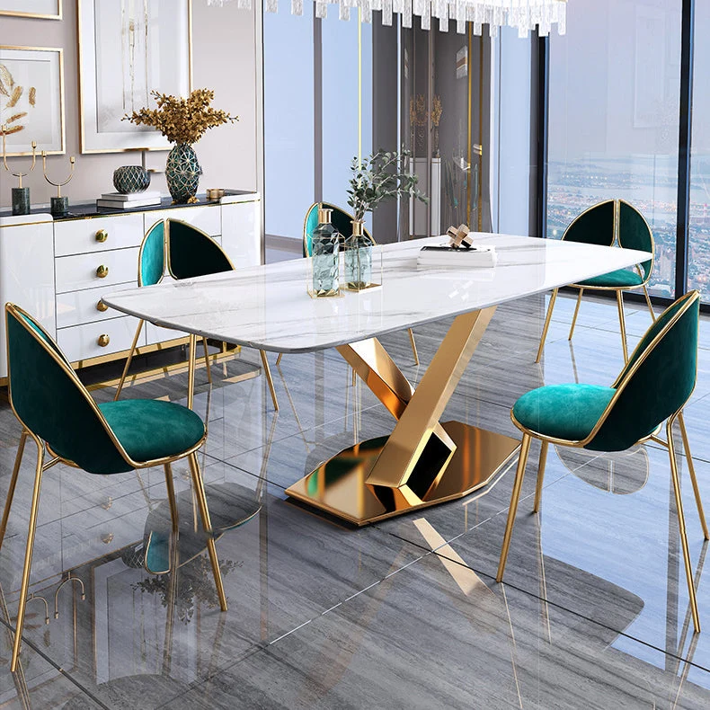 Mobili pietra stile glam 1/5/7/9/pz Tavolo da pranzo rettangolare con sedia imbottita Clearhalo