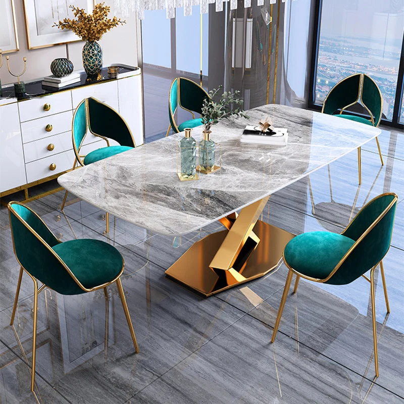 Mobili pietra stile glam 1/5/7/9/pz Tavolo da pranzo rettangolare con sedia imbottita Clearhalo