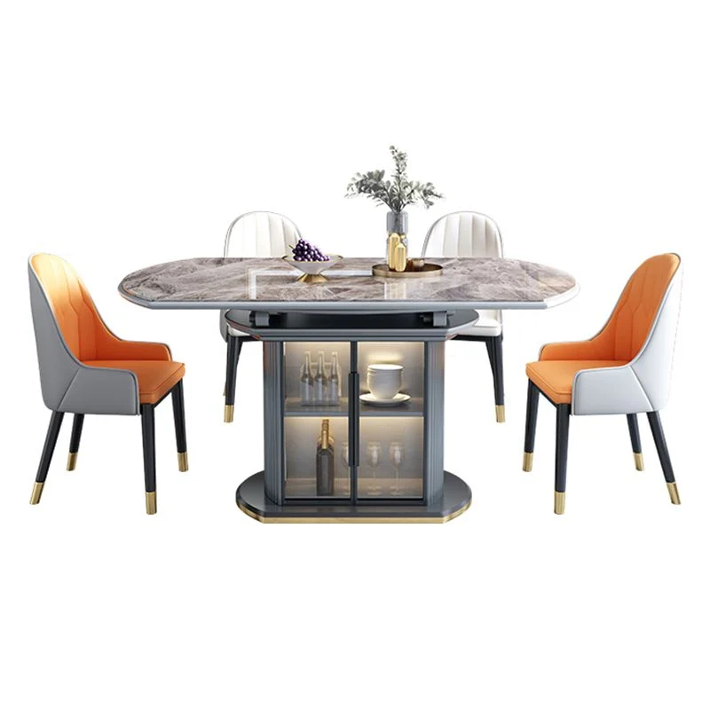 Mobili pietra stile moderno Tavolo da pranzo di forma rotonda da 1/5/7/9/11 pezzi con sedia da pranzo Clearhalo