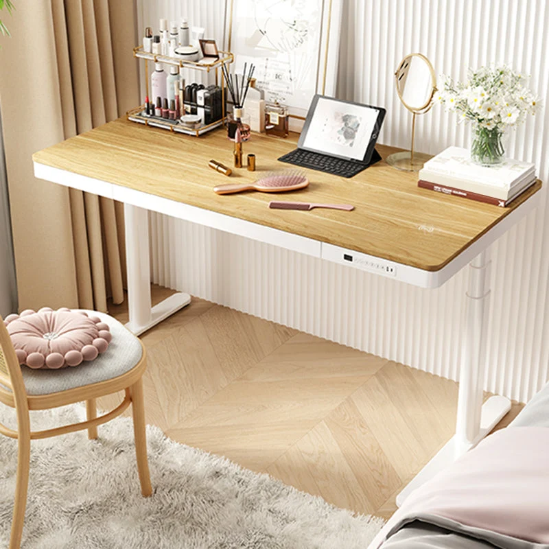 Moderna scrivania da ufficio con base forma di T e cablaggio elettrico con cassetto Clearhalo