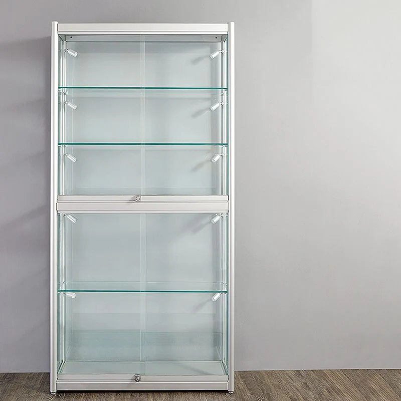 Moderno espositore con chiusura chiave per armadietto metallo con ante scorrevoli vetro Clearhalo