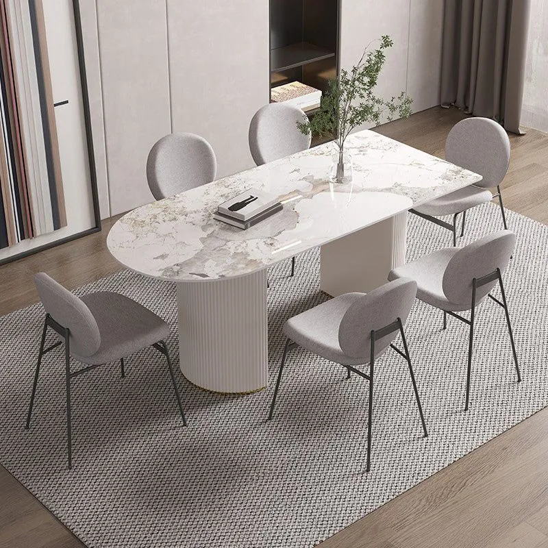 Piano Pietra Sinterizzata per Ristorante Tavolo Bianco di Lusso con Doppio Piedistallo Clearhalo