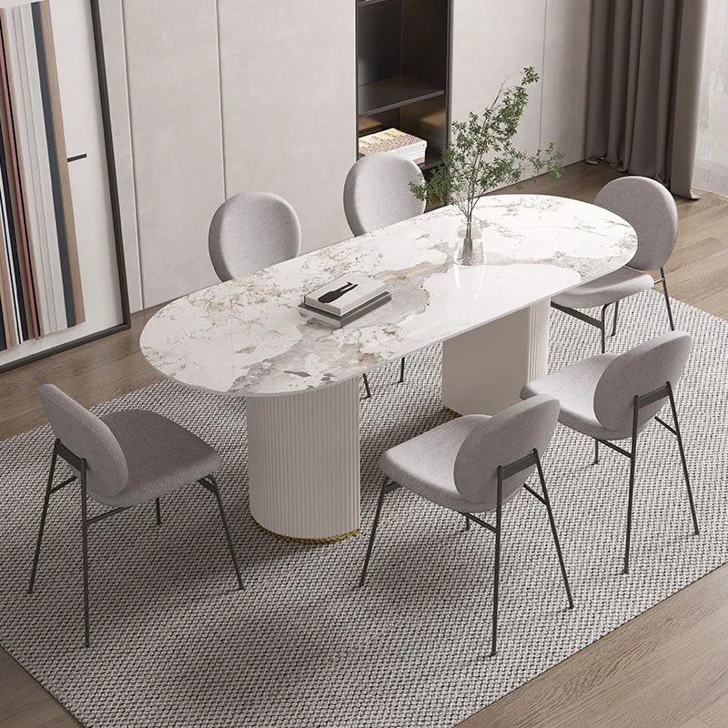 Piano Pietra Sinterizzata per Ristorante Tavolo Bianco di Lusso con Doppio Piedistallo Clearhalo