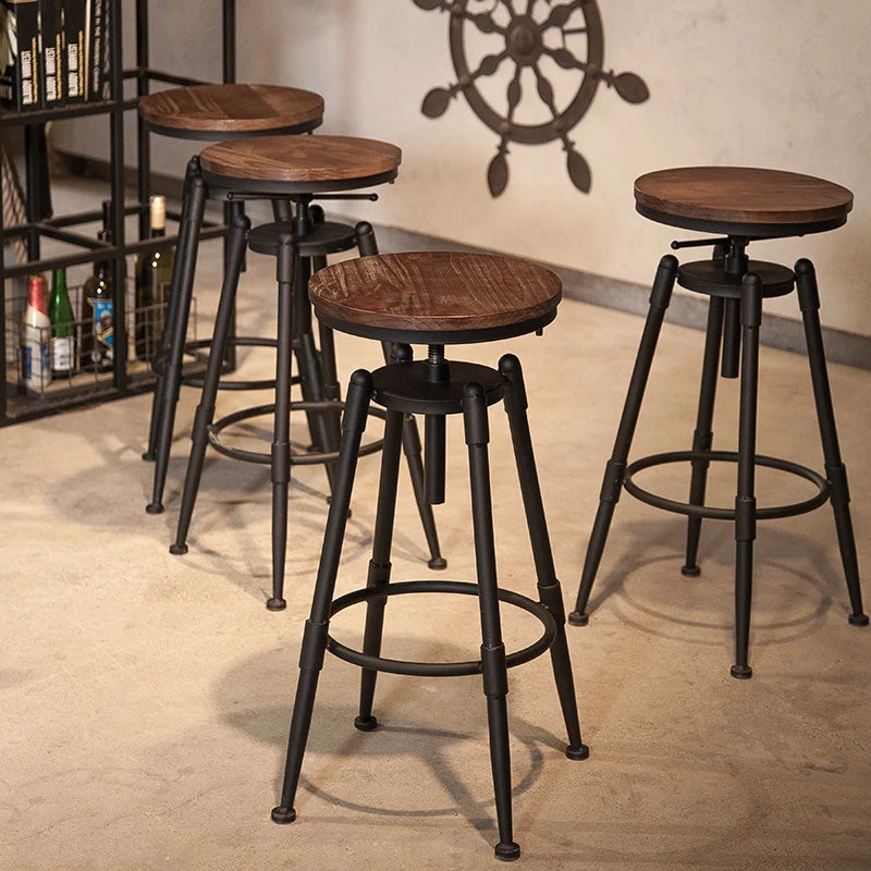 Poggiapiedi industriale Sgabello da bar regolabile altezza Sgabello da casa pino marrone Clearhalo
