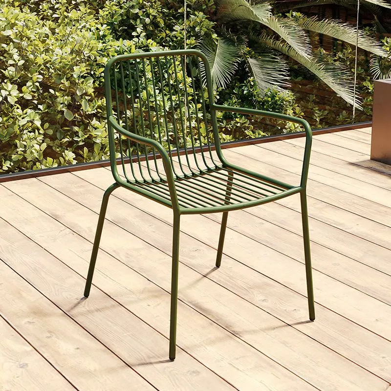 Poltrona da giardino per esterni Sedie industriali metallo con schienale doghe Clearhalo