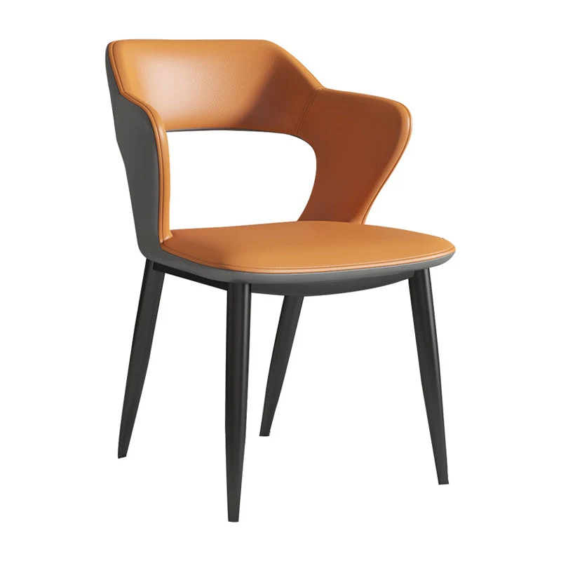 Poltrona da pranzo moderna pelle Poltrona imbottita con schienale aperto e gambe metallo Clearhalo