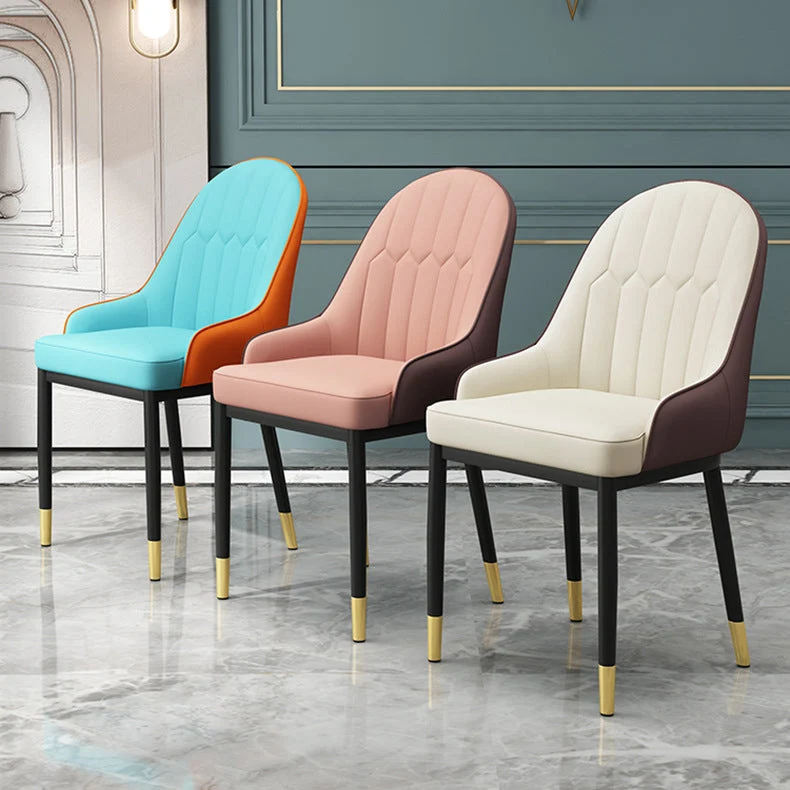 Poltrona da pranzo moderna Sedie laterali con schienale pelle solida e gambe metallo Clearhalo