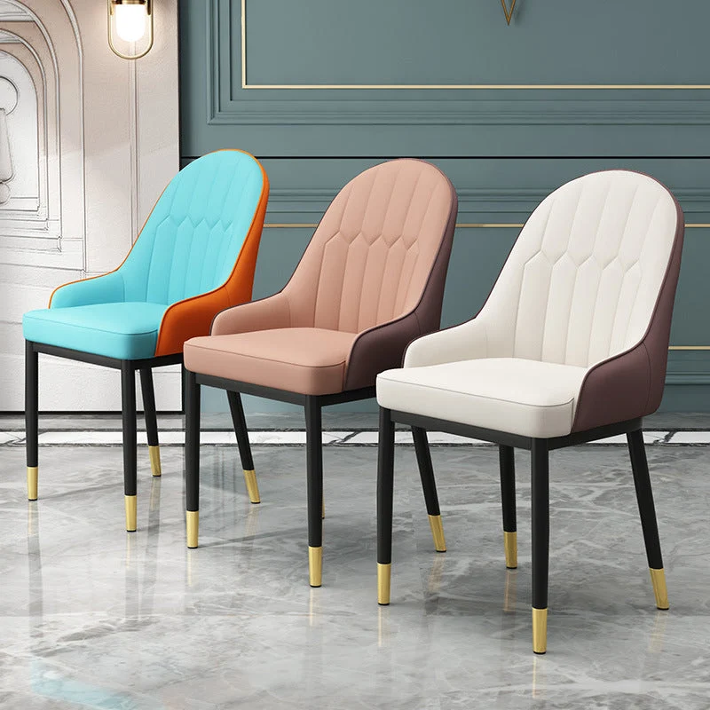 Poltrona da pranzo moderna Sedie laterali con schienale pelle solida e gambe metallo Clearhalo