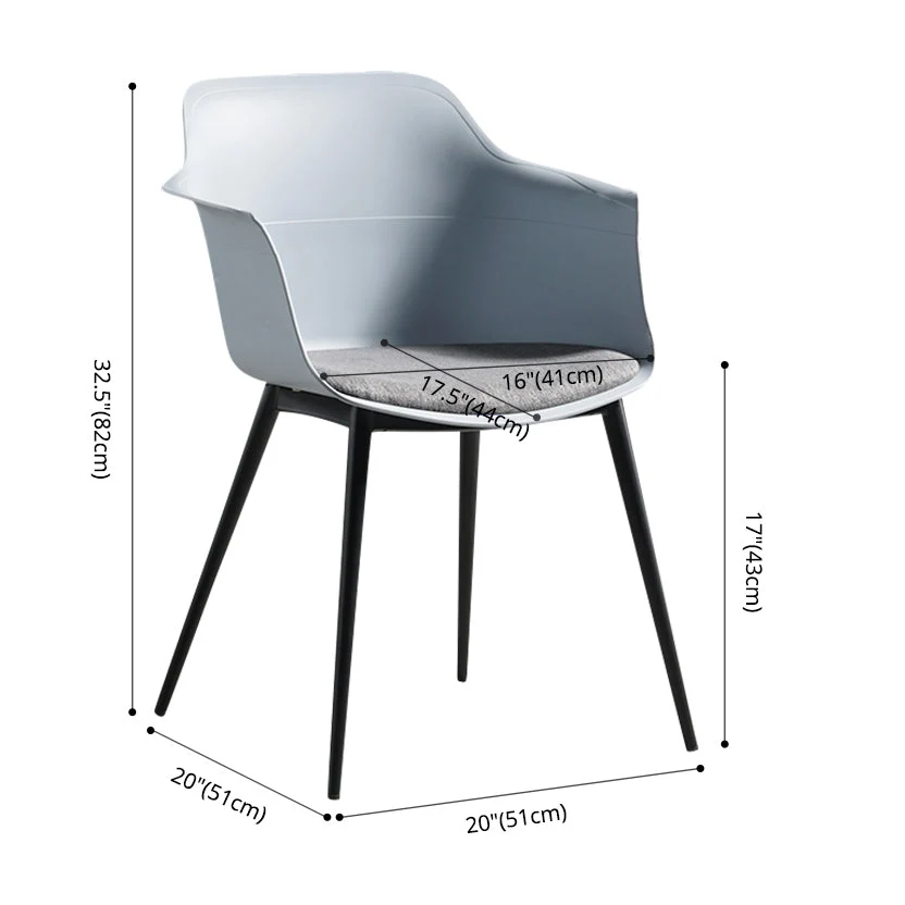 Poltrona da pranzo scandinava Sedia laterale con schienale massiccio e 4 gambe metallo per uso domestico Clearhalo