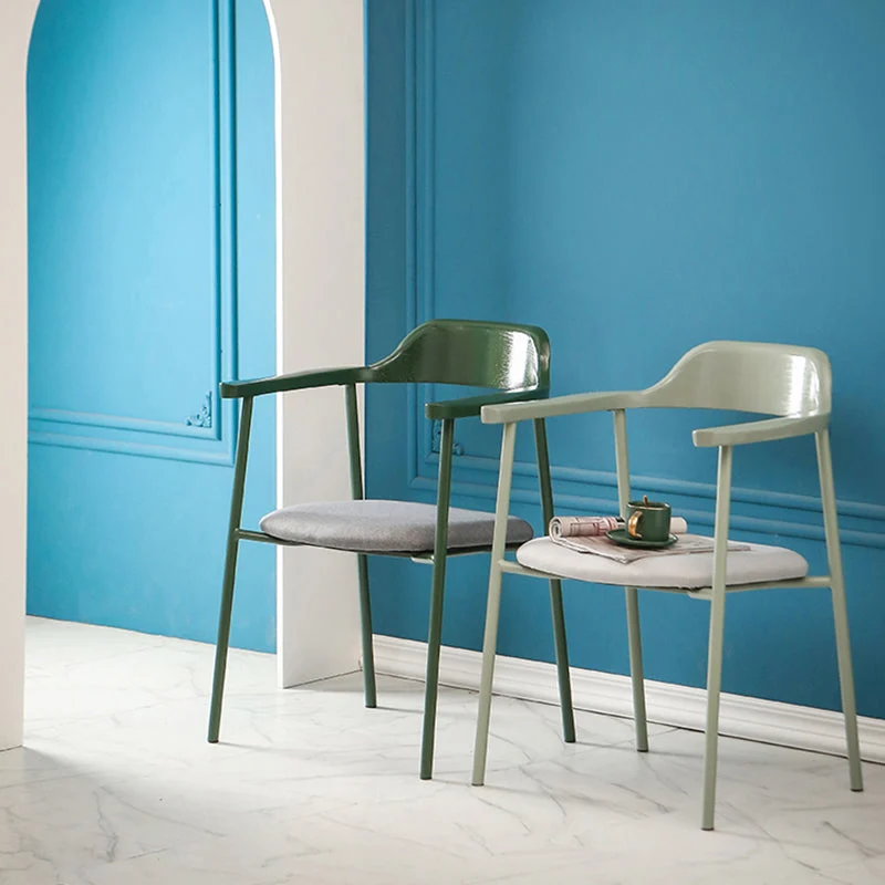Poltrona da pranzo stile moderno con braccioli metallo, schienale aperto e schienale legno Clearhalo