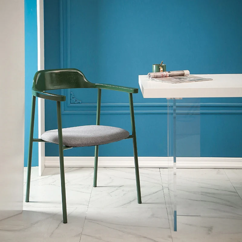 Poltrona da pranzo stile moderno con braccioli metallo, schienale aperto e schienale legno Clearhalo