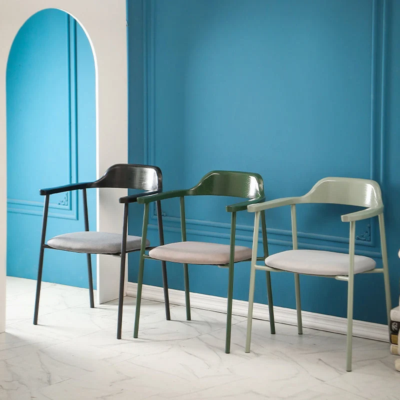 Poltrona da pranzo stile moderno con braccioli metallo, schienale aperto e schienale legno Clearhalo