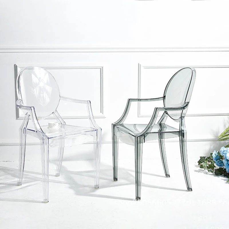 Poltrona da ristorante moderna plastica con braccioli e schienale aperto trasparente (set di 4) Clearhalo