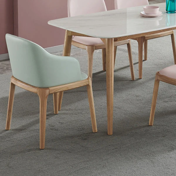 Poltrona stile nordico Sedia legno ed ecopelle per sala da pranzo Clearhalo