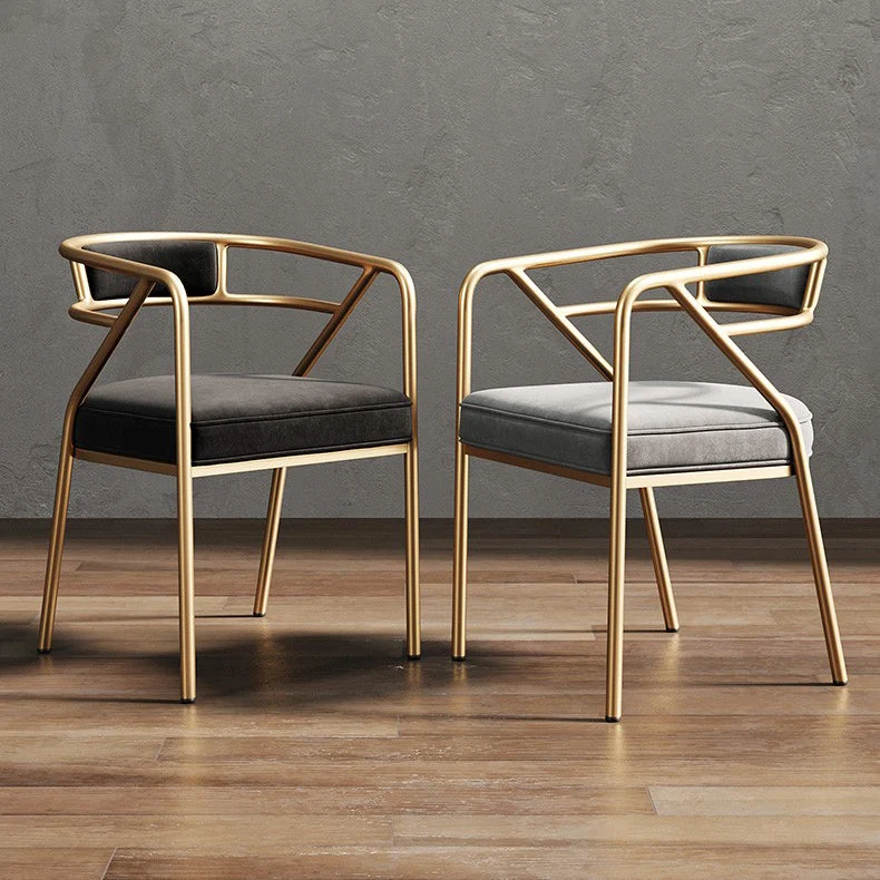 Poltroncina glamour metallo con schienale aperto, sedia laterale da pranzo con imbottitura 21,6"x22,8"x29,5" Clearhalo