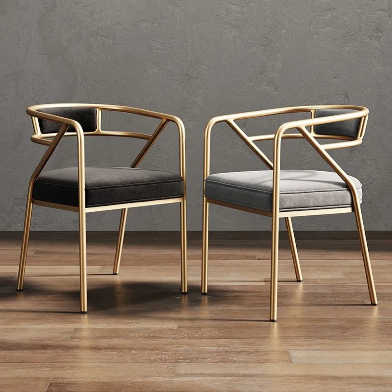 Poltroncina glamour metallo con schienale aperto, sedia laterale da pranzo con imbottitura 21,6"x22,8"x29,5" Clearhalo