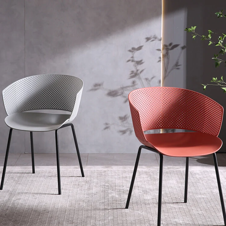 Poltroncina da pranzo contemporanea Sedia laterale con schienale aperto con gambe metallo per cucina Clearhalo