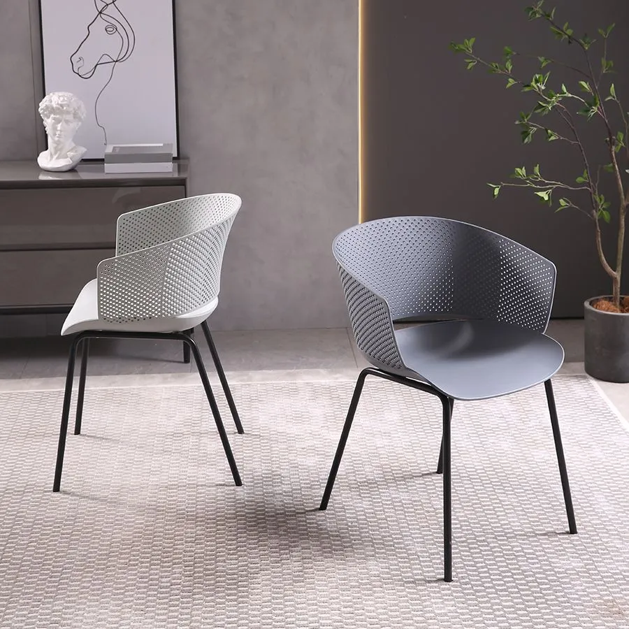 Poltroncina da pranzo contemporanea Sedia laterale con schienale aperto con gambe metallo per cucina Clearhalo