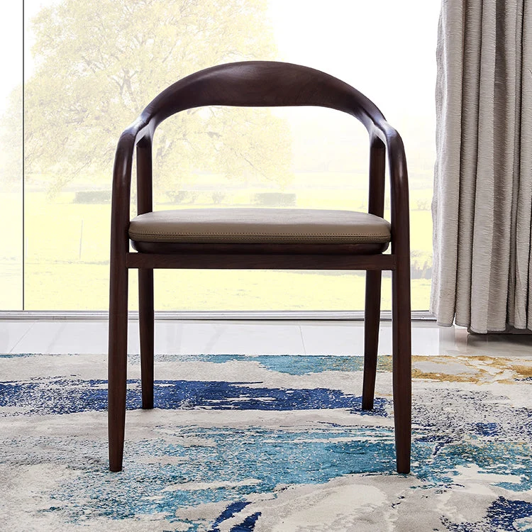 Poltroncina da pranzo legno massello con braccioli da pranzo con schienale aperto per cucina minimalista Clearhalo