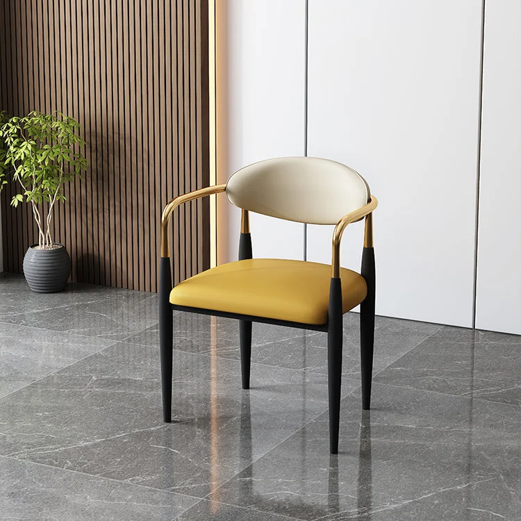 Poltroncina stile Glam Sedia da pranzo ecopelle con schienale aperto per la casa Clearhalo