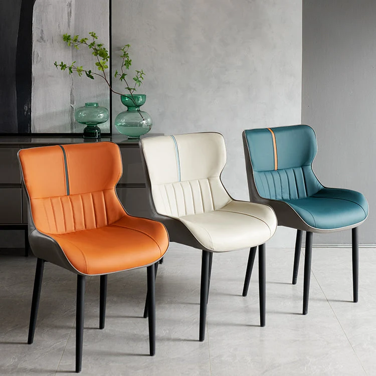 Poltrone da pranzo pelle stile minimalista Wingback Parsons Chair per la casa Clearhalo