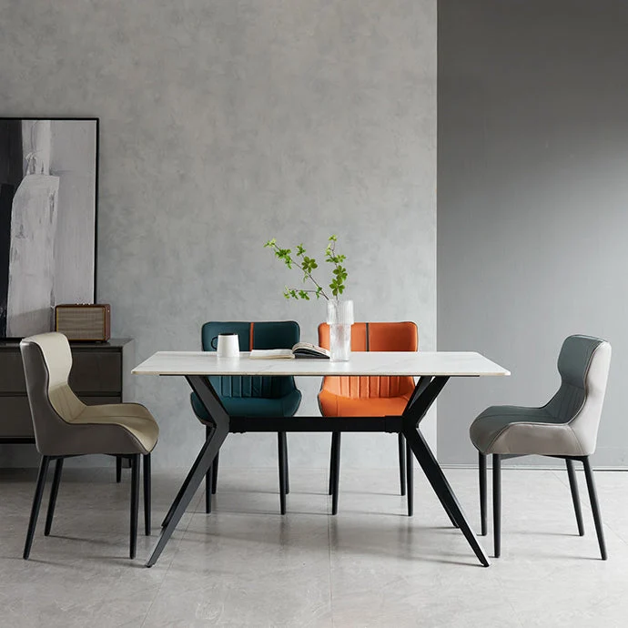 Poltrone da pranzo pelle stile minimalista Wingback Parsons Chair per la casa Clearhalo