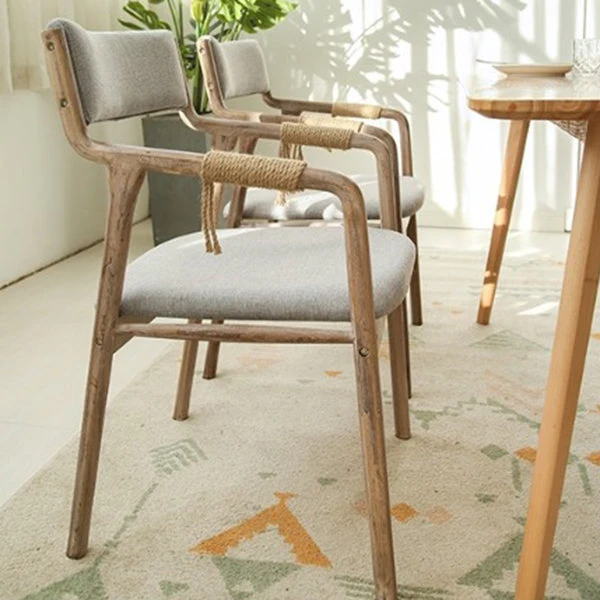 Poltrone da pranzo stile country Poltrona imbottita con schienale aperto lino per interni Clearhalo