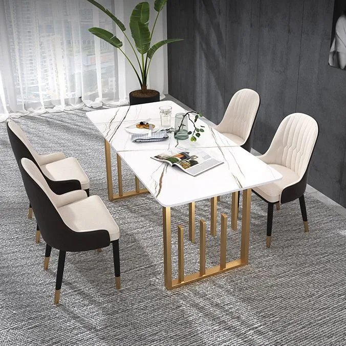 Rectangular Stone Dining Table Traditional Luxury Dining Furniture Metal Base Clearhalo