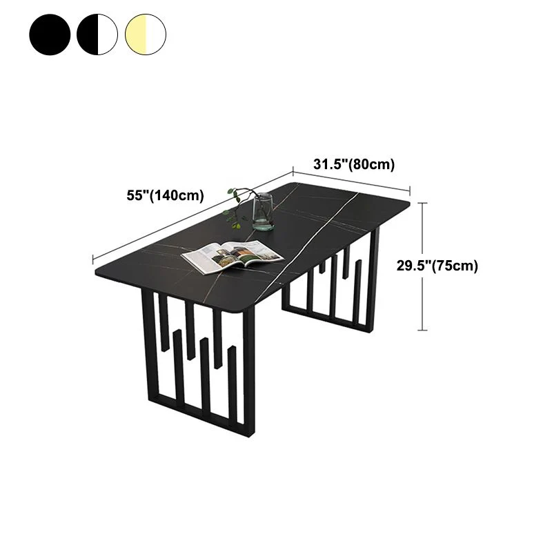 Rectangular Stone Dining Table Traditional Luxury Dining Furniture Metal Base Clearhalo