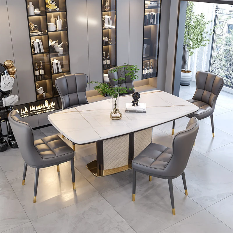 La sala da pranzo del metallo di stile glam presiede la sedia da pranzo imbottita senza braccioli del tessuto di tela per...