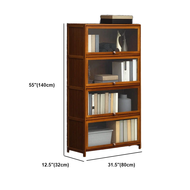 Scaffale moderno marrone per libri, libreria bambù per camera da letto, con armadietti Clearhalo