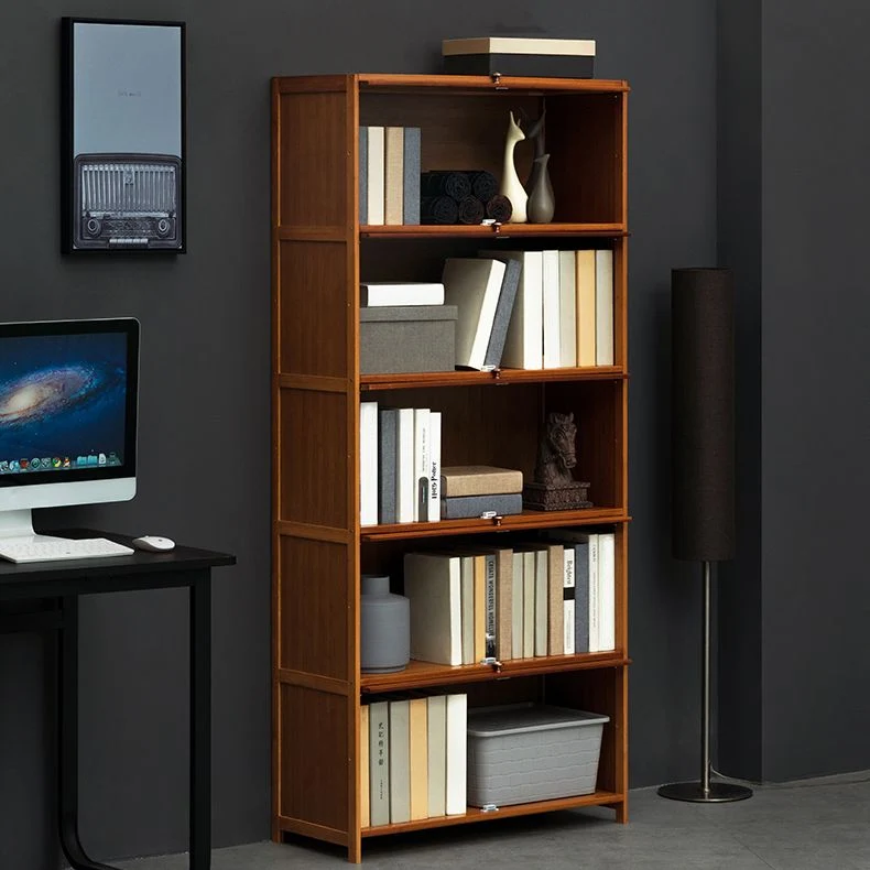 Scaffale moderno marrone per libri, libreria bambù per camera da letto, con armadietti Clearhalo