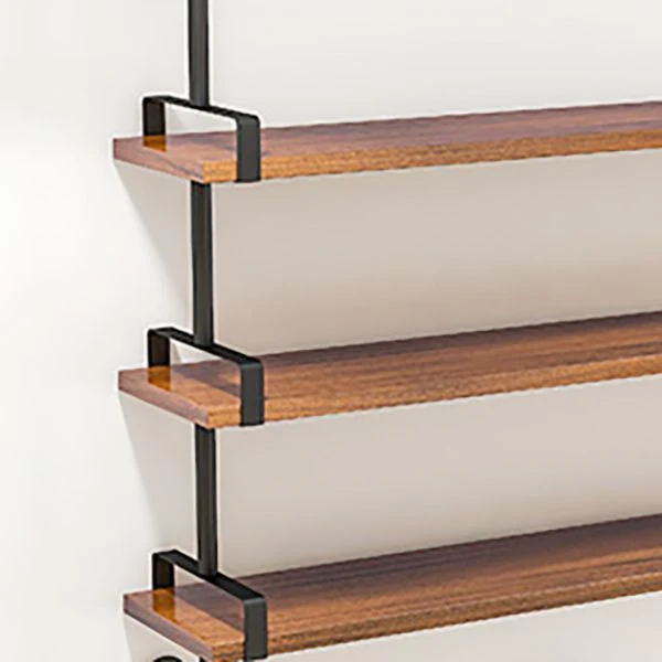 Scaffale da parete industriale Scaffale per libri con struttura ferro nero Scaffale legno massello marrone Clearhalo