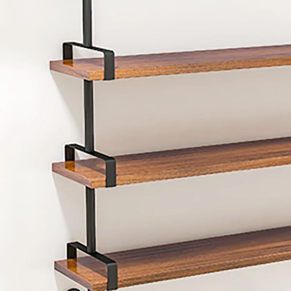 Scaffale da parete industriale Scaffale per libri con struttura ferro nero Scaffale legno massello marrone Clearhalo