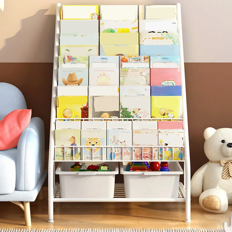 Scaffale per libri con scaletta chiusa metallo, ripiani inclusi. Libreria inclusa Clearhalo