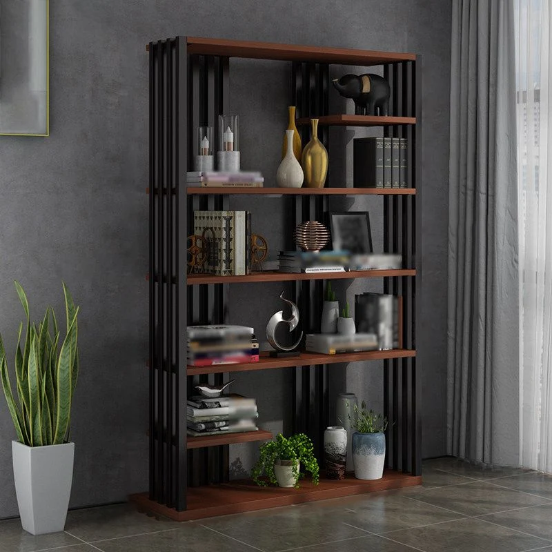 Scaffale per libri stile industriale con scaffale aperto, scaffale verticale metallo con ripiani rettangolari Clearhalo
