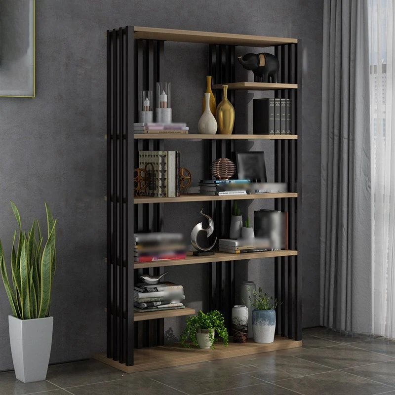 Scaffale per libri stile industriale con scaffale aperto, scaffale verticale metallo con ripiani rettangolari Clearhalo