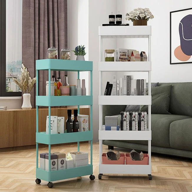 Scaffale scandinavo Etagere, struttura metallo, scaffale plastica, con ruote piroettanti Clearhalo