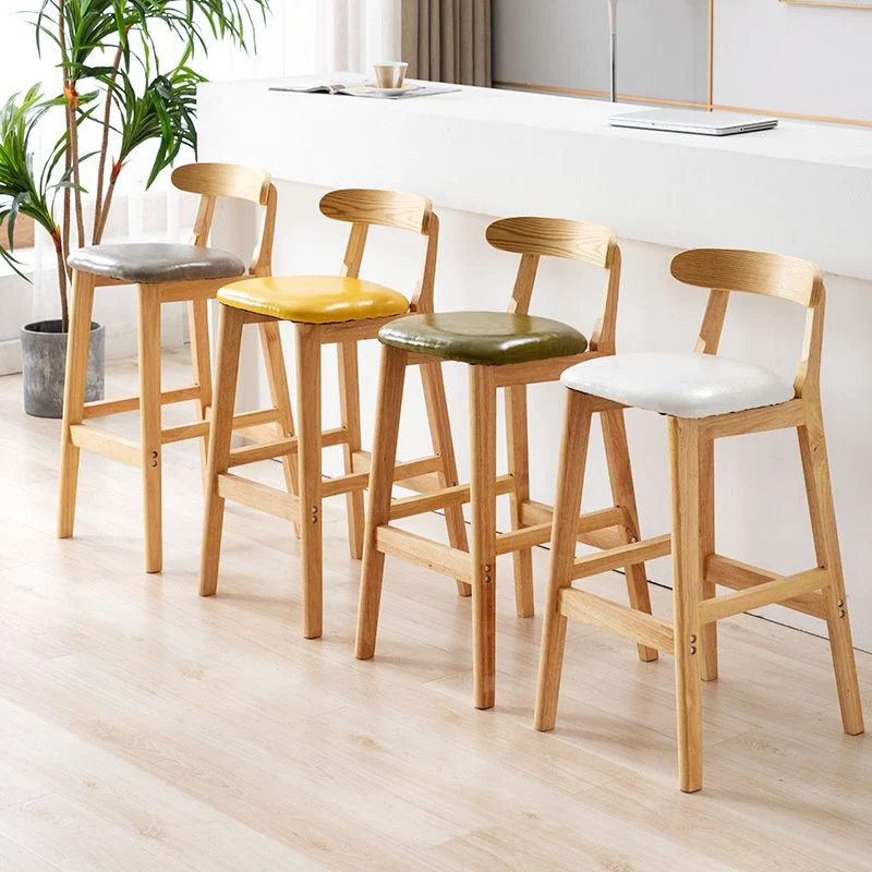 Scandinavian Milk Tea Shop Sgabello legno di gomma Sgabelli da bar imbottiti con finitura opaca Clearhalo
