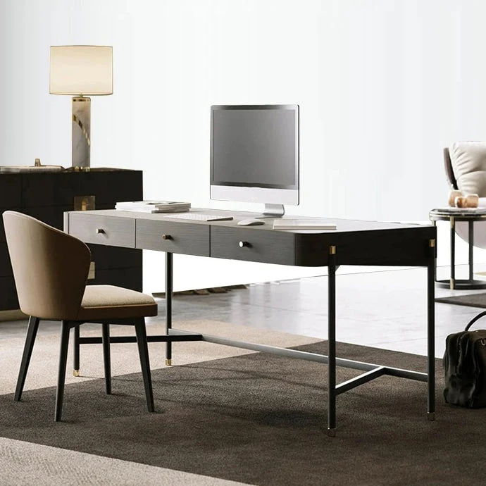 Scrittoio forma di H con 3 cassetti Scrivania Glam per ufficio Clearhalo