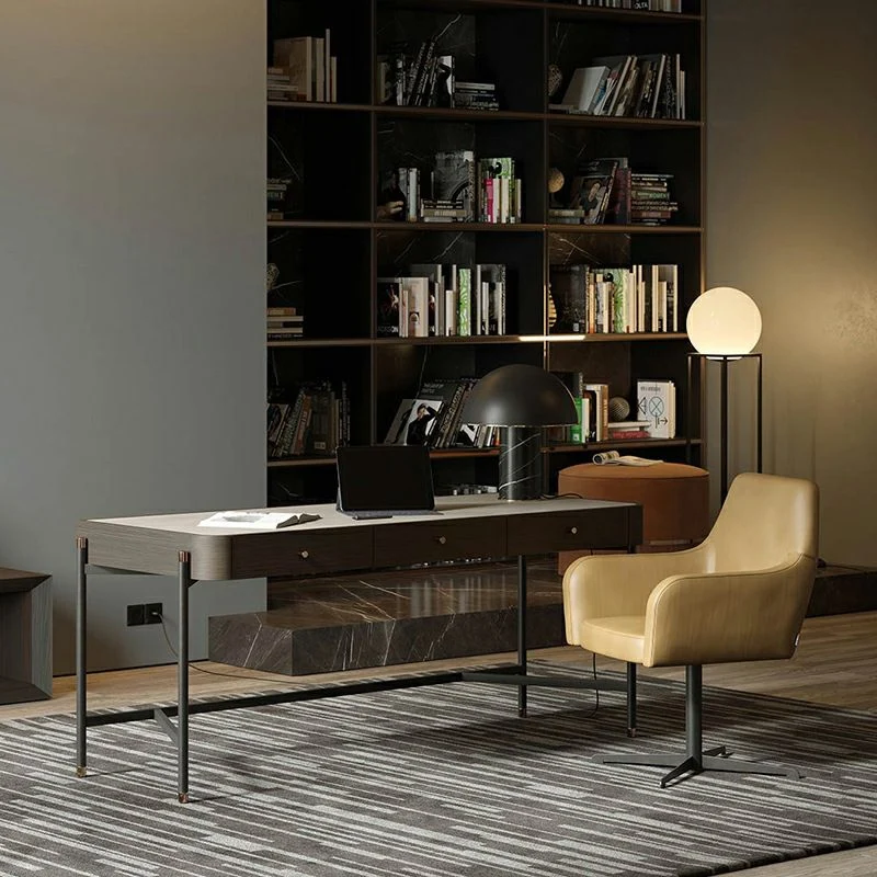 Scrittoio forma di H con 3 cassetti Scrivania Glam per ufficio Clearhalo