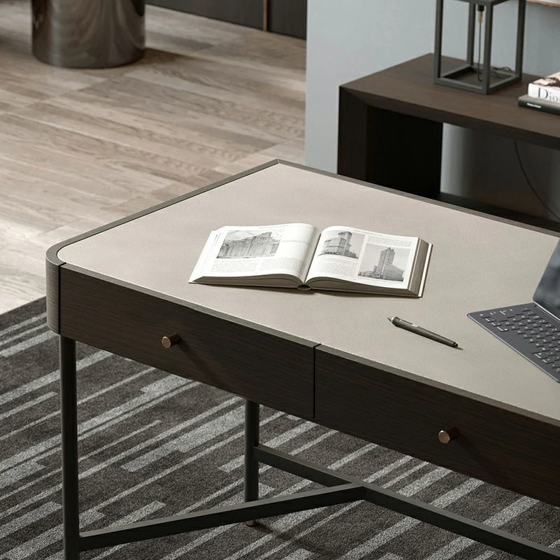 Scrittoio forma di H con 3 cassetti Scrivania Glam per ufficio Clearhalo