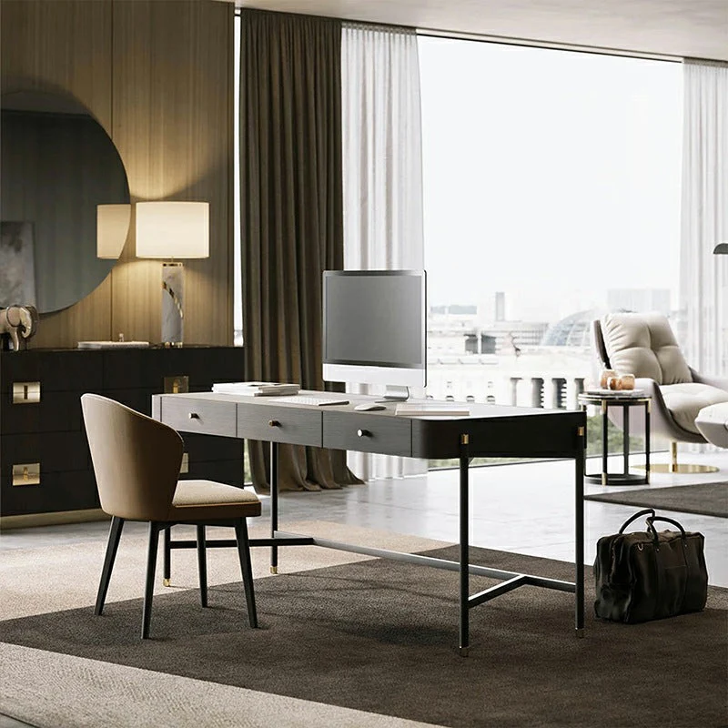Scrittoio forma di H con 3 cassetti Scrivania Glam per ufficio Clearhalo