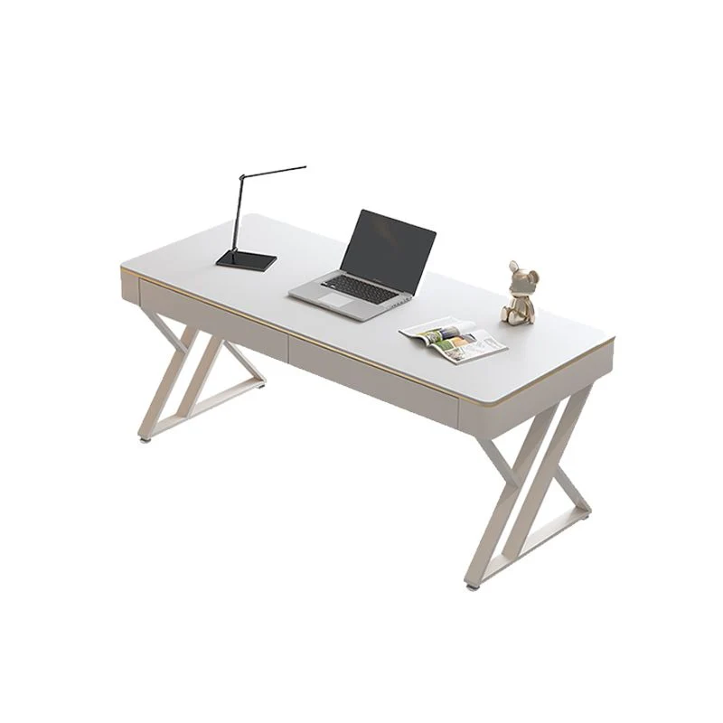 Scrittoio Pietra Stile Contemporaneo Scrivania da Ufficio Rettangolare con 2 Cassetti Clearhalo
