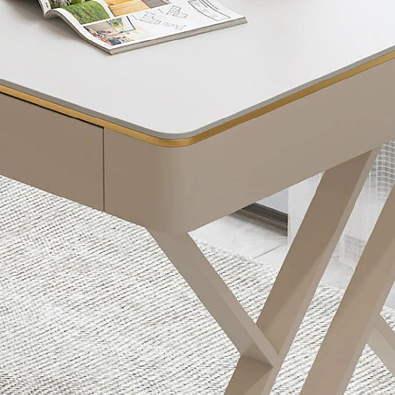 Scrittoio Pietra Stile Contemporaneo Scrivania da Ufficio Rettangolare con 2 Cassetti Clearhalo